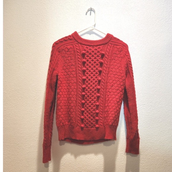 J. Crew Sweaters - J.Crew Red Cable Knit Sweater Small Lambswool Blend Textured Crewneck